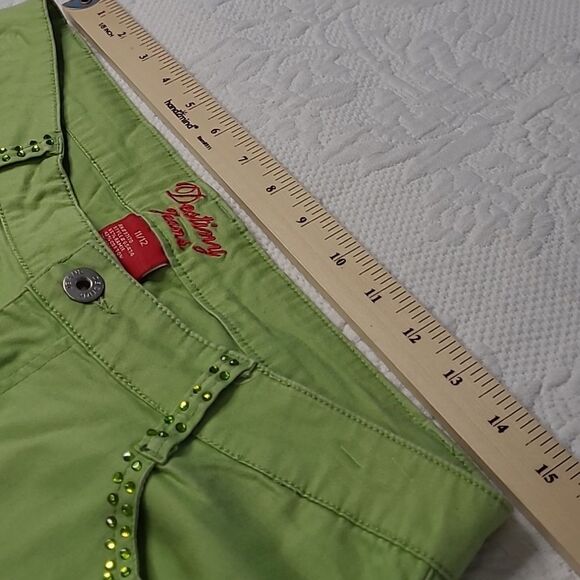 Destiny Jeans sz 11/12 chartreuse green sequined cropped jeans - Picture 9 of 10